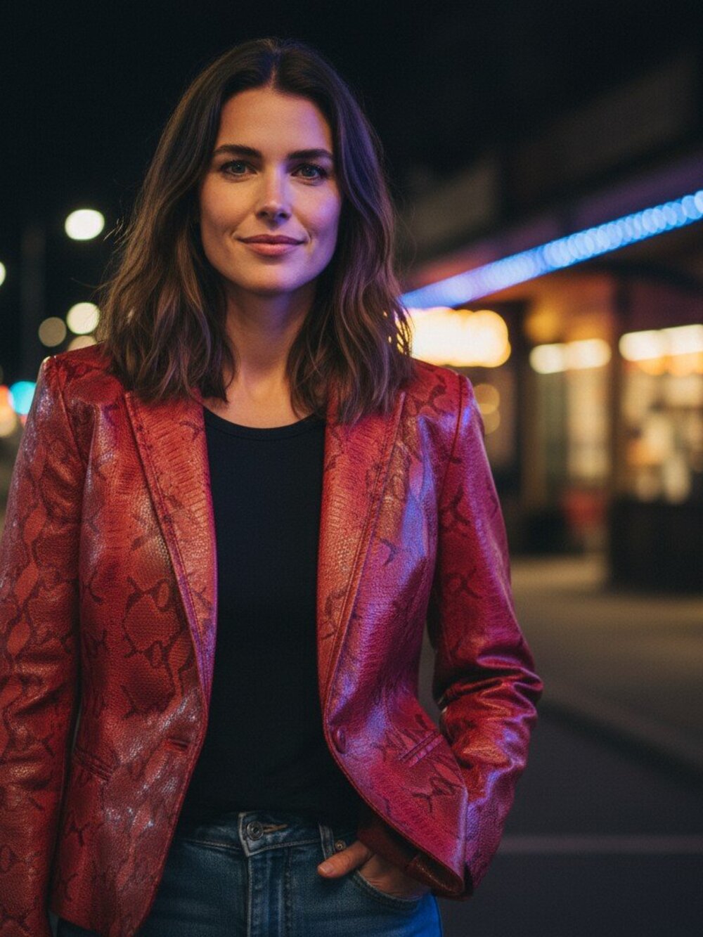 Siena Studio Vintage Red Snakeskin Leather Blazer Jacket Double Breasted 8 - Picture 9 of 16